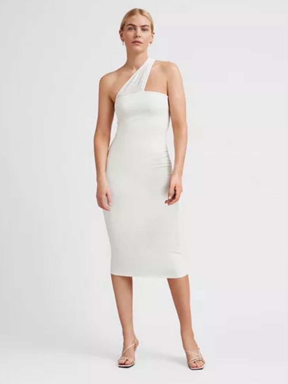 Marcella Caterina Mesh Neckline One Shoulder Fitted Bodycon Midi Dress Large L